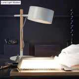Drum Shade Desk Lamp - Contemporary Steel 1 Light Red/White Reading For Study Room