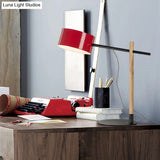 Drum Shade Desk Lamp - Contemporary Steel 1 Light Red/White Reading For Study Room