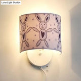 Drum-Shaped Kids Fabric Wall Lamp: Undertint Light For Stair Hallway