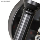 Drum Wall Sconce: Lodge Style Fabric Lamp With Crystal Bead Detail 2 Bulbs And U-Shaped Arm In Black