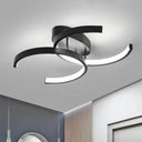 Dual C-Shaped Office Ceiling Fixture - Metal Led Semi Flush Mount Lighting In Black