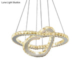 Dual Loving Heart Cut Crystal Chandelier Led Chrome Pendant Light In Warm/White
