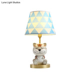 Edasich - Kids’ Conical Triangle-Print Fabric Table Light Kids Single Bulb Pink/Blue Night Stand
