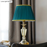 Elegant Crystal Nightstand Lamp In Minimalist Green Design With Braided Trim