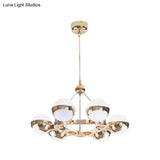 Elegant Gold Metal Chandelier With Stunning Ring Design - Orb Frosted Glass Shade 6/9 Lights.
