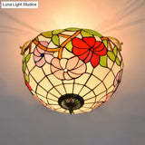 Elegant Mediterranean Cut Glass Rose Semi Flush Lighting - 3 - Light Beige/Pink/Orange Ceiling