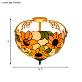 Elegant Mediterranean Cut Glass Rose Semi Flush Lighting - 3 - Light Beige/Pink/Orange Ceiling