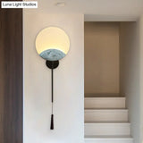 Elegant Oval Corridor Mountain Wall Mural Led Oriental Style Light Fixture In Silver/Brown