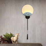 Elegant Oval Corridor Mountain Wall Mural Led Oriental Style Light Fixture In Silver/Brown Silver /
