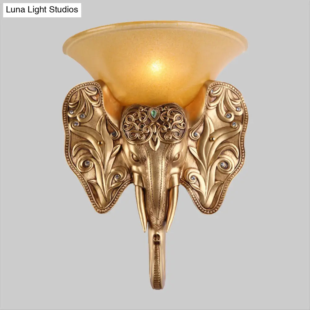 Elephant Head Design Wall Lamp - Gold Single Light Warehouse Amber Glass Bell Lighting Fixture