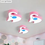Elephant Kindergarten Led Flush Mount Lamp - Pink/Yellow Kids Ceiling Light Fixture