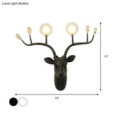Elk Head Wall Sconce Light With Vintage White/Black Resin And Modo Clear Glass Shade - 1-Bulb