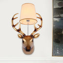 Elk Wall Lamp In Country Bronze Resin With Cone Fabric Shade - Dining Room Sconce Light Fixture