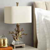 Ella - Traditional Fabric Cuboid Bedside Night Table Lamp With Coral Pedestal White