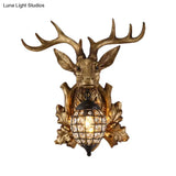 Ellipsoid Crystal Sconce With Gold Antler Backplate - Living Room Wall Mount Lighting For Farmhouse