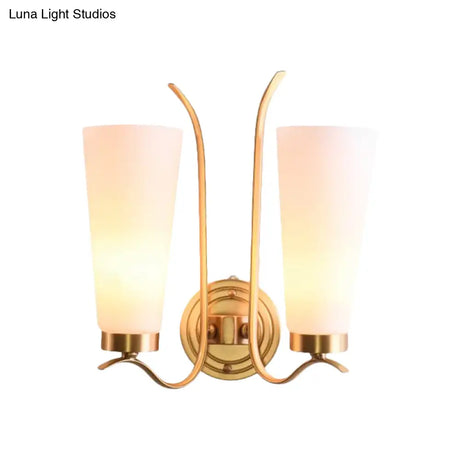 Elongated Opal Glass Wall Sconce With Brass Finish For Rustic Guest Room - 1/2-Light Fixture
