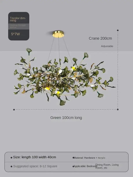 Elysian Ginkgo Glass Pendant Chandelier – Modern Luxury Lighting L100cm Green Brown / Warm light 3000K