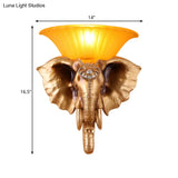 Embossed Elephant Resin Sconce Light: White/Golden Finish - Asian Wall Lighting Fixture