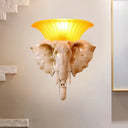 Embossed Elephant Resin Sconce Light: White/Golden Finish - Asian Wall Lighting Fixture White