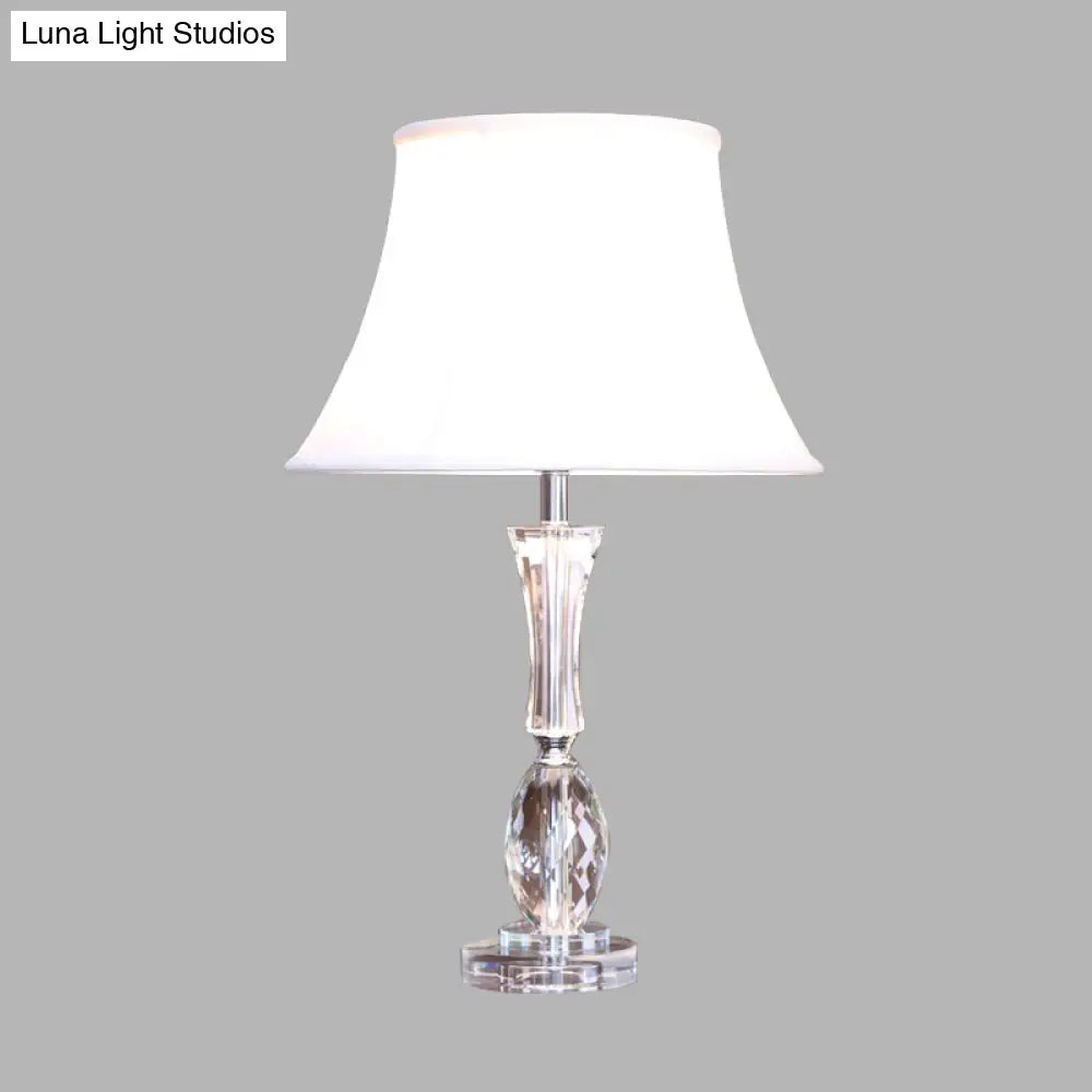 Empire Shade Table Light: Traditional White Fabric Night Lamp With Crystal Base