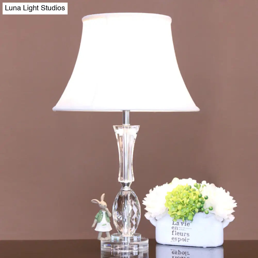 Empire Shade Table Light: Traditional White Fabric Night Lamp With Crystal Base