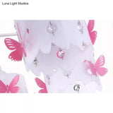 Etched Butterfly Pink Semi Flush Ceiling Light With Contemporary Cylinder Design
