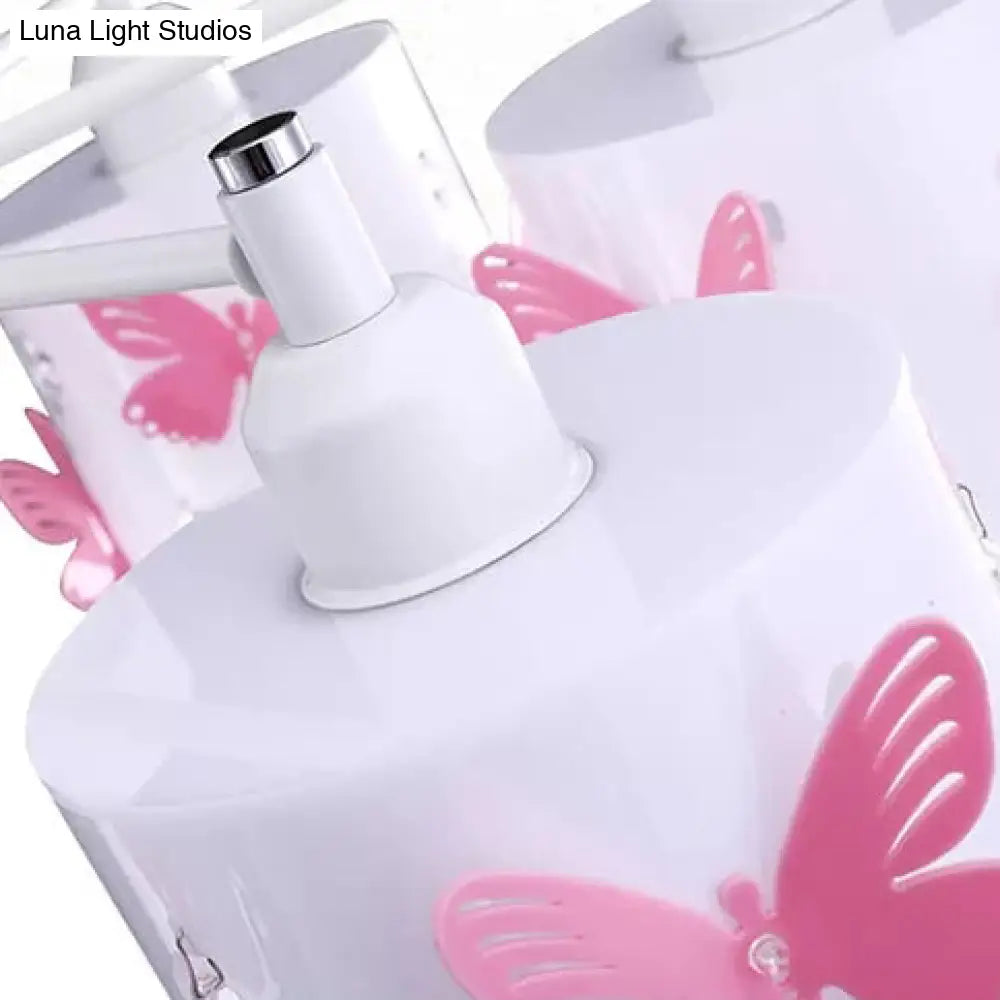 Etched Butterfly Pink Semi Flush Ceiling Light With Contemporary Cylinder Design
