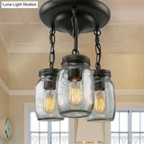 Etched Clear Glass Mason Jar Semi Flush Industrial Light Fixture - Ideal For Dining Room 3/5 - Bulb