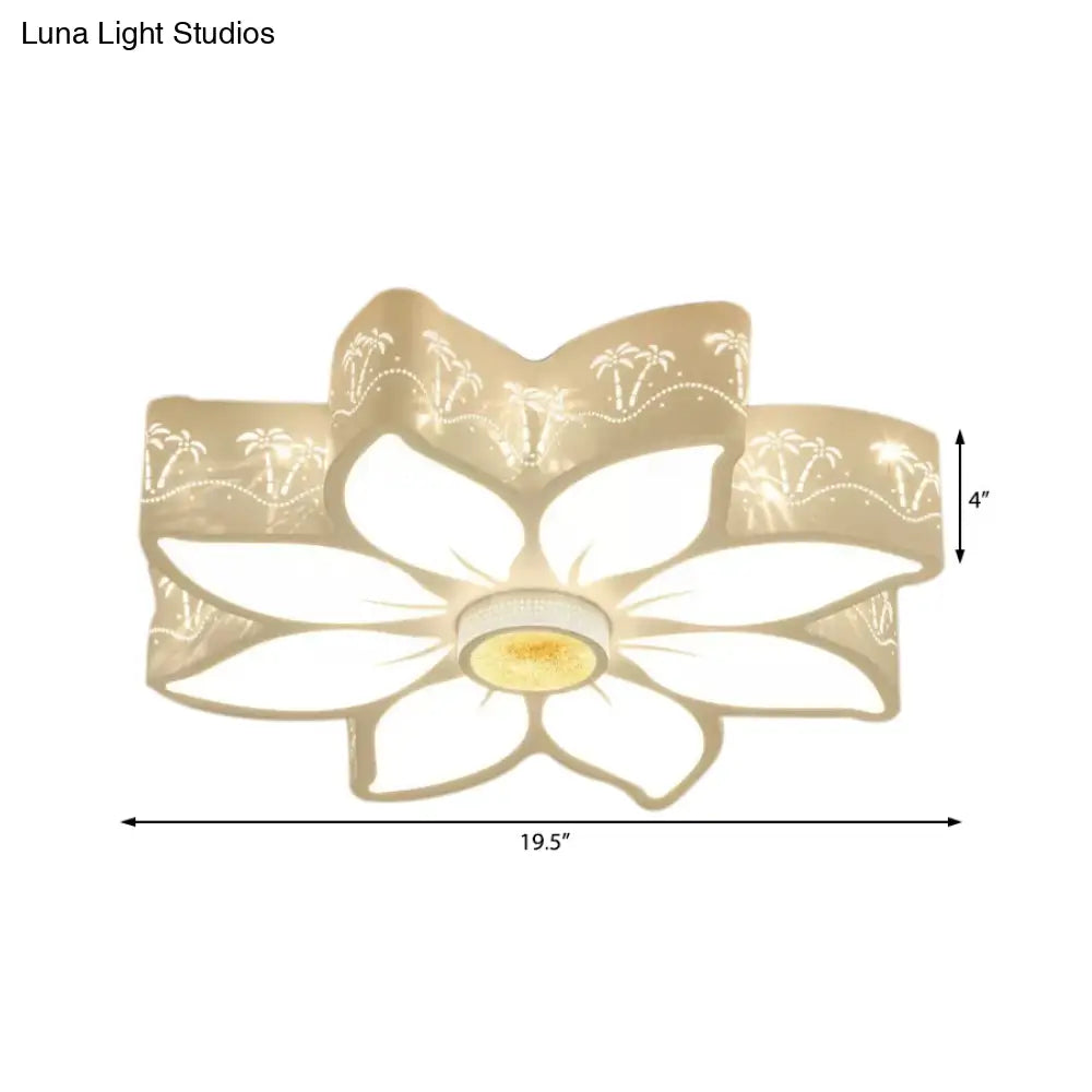 Etched Flower Flush Mount Led Ceiling Light - Contemporary Metal Fixture For Girls Bedroom