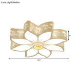 Etched Flower Flush Mount Led Ceiling Light - Contemporary Metal Fixture For Girls Bedroom