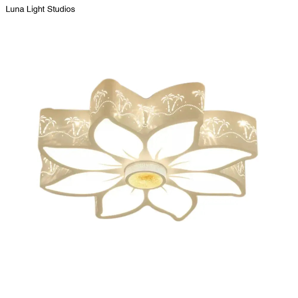 Etched Flower Flush Mount Led Ceiling Light - Contemporary Metal Fixture For Girls Bedroom