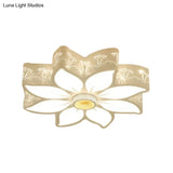 Etched Flower Flush Mount Led Ceiling Light - Contemporary Metal Fixture For Girls Bedroom