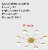 Europe Ceiling Lamp Contracted Modern 16 Heads Led Gold Indoor Light Restaurant Living Room Bedroom