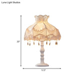 European White Nightstand Light With Flower/Lace Fabric And Draping Elegant Living Room Lighting