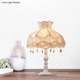 European White Nightstand Light With Flower/Lace Fabric And Draping Elegant Living Room Lighting