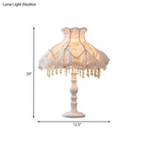 European White Nightstand Light With Flower/Lace Fabric And Draping Elegant Living Room Lighting
