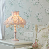 European White Nightstand Light With Flower/Lace Fabric And Draping Elegant Living Room Lighting /