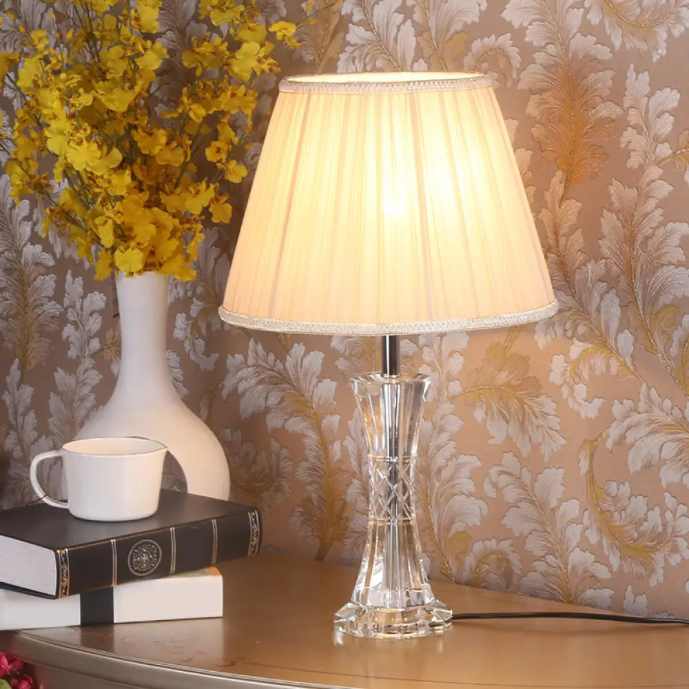 Eva - Pleated Lampshade Table Light: Traditional Crystal Night Stand Lamp Beige