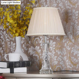 Eva - Pleated Lampshade Table Light: Traditional Crystal Night Stand Lamp Beige