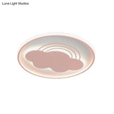 Extra Thin Iron Ceiling Lamp: Cartoon Pink/Blue Led Flush Mount Light For Kindergarten
