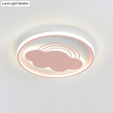 Extra Thin Iron Ceiling Lamp: Cartoon Pink/Blue Led Flush Mount Light For Kindergarten