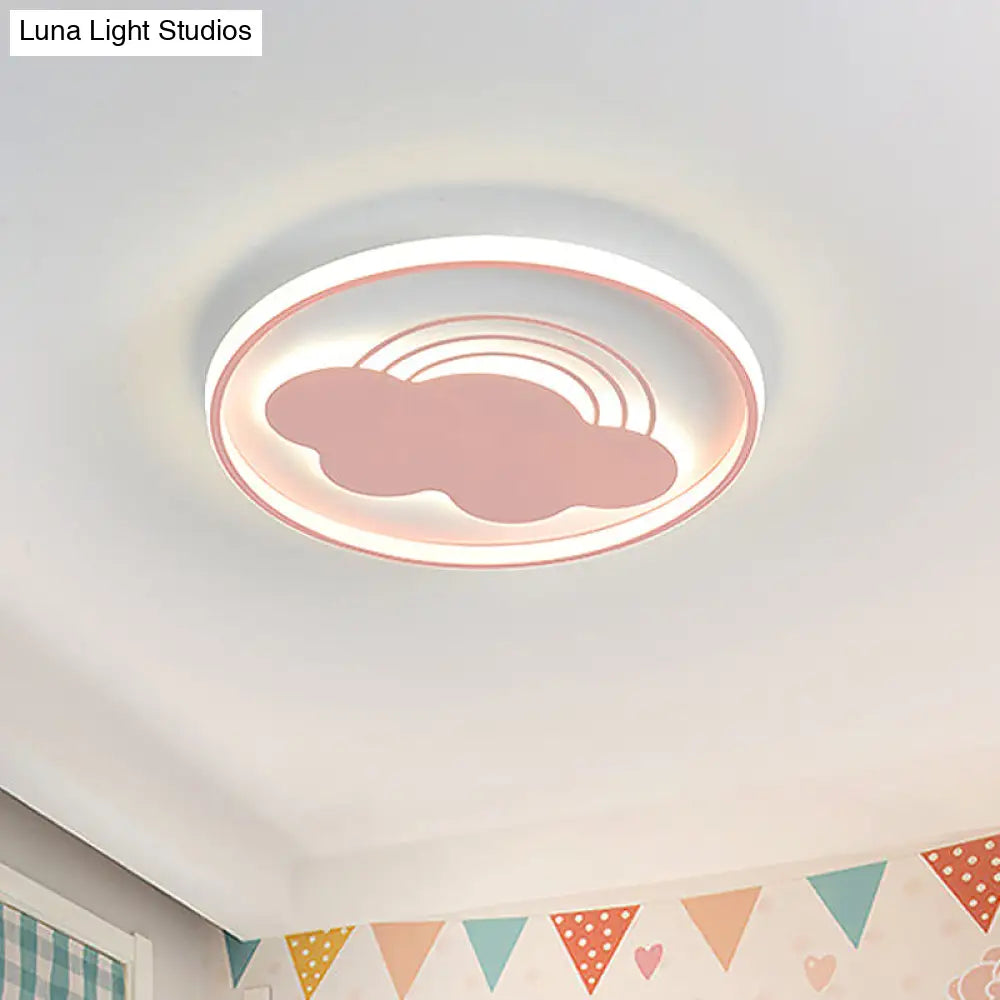 Extra Thin Iron Ceiling Lamp: Cartoon Pink/Blue Led Flush Mount Light For Kindergarten