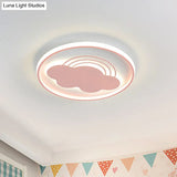 Extra Thin Iron Ceiling Lamp: Cartoon Pink/Blue Led Flush Mount Light For Kindergarten