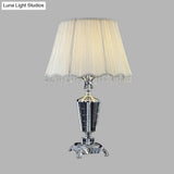 Fabric Night Table Lamp With Crystal Draping - Traditional White Empire Shade