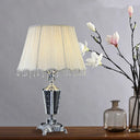 Fabric Night Table Lamp With Crystal Draping - Traditional White Empire Shade