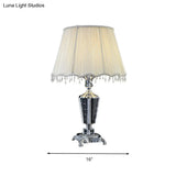 Fabric Night Table Lamp With Crystal Draping - Traditional White Empire Shade