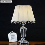 Fabric Night Table Lamp With Crystal Draping - Traditional White Empire Shade