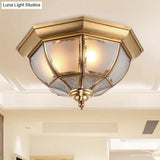 Faceted Clear Glass Dining Room Flush Lamp Traditional Brass Finish Ceiling Lighting - 14’/18’