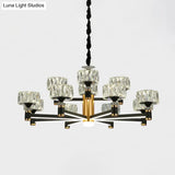Faceted Crystal Postmodern Chandelier - Round Shade Ceiling Light For Living Room In Black