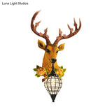 Faceted Crystal Sphere Wall Sconce Light - Black/White 1-Head Lamp With Elk Decor In Grey/Yellow